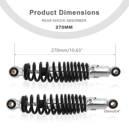 Minho Dual Rear Shock Absorbers with Adjustable Spring Preload in Heavy Iron Material Compatible with Chinese GY6 4-Stroke Engine Taotao ATV Go Kart,Black Color,270MM Length - size: 270mm