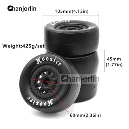 1/10 RC Short Course Racing Truck Tires and Plastic Wheels 12mm Hex Off Road Drag Smooth Tyres OD 105mm for 1:10 Truck Car TRAXXAS Slash 4X4 2WD Redcat Rc4wd Axia ARRMA SENTON 3S Losi 4PCS