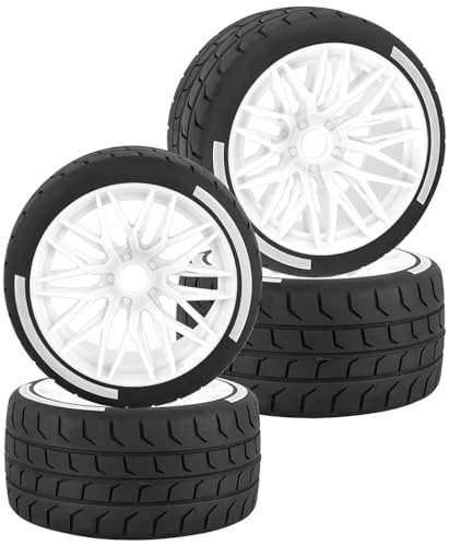 RC Wheels and Tires for 1/7 Felony 6S BLX,RC Highway Wheel Rubber Tires,4PCS RC Drift Car Highway Tires Road Soft Tires,White - color: White - (4pcs Highwaytires)