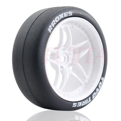 fujita 1/10 RC Rally Racing Drift Tires and Hard Plastic Wheels 65mm OD for Tamiya XV01 XV02 TT02 PTG HSP HPI RGT Kyosho FAZER MK2 PTG (White) - color: White