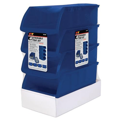 Performance Tool W5196 4-Piece Large Stackable Storage Trays, Blue | Large Stackable Trays for automotive tools garage applications - style: 4pc Large Blue Bins Only