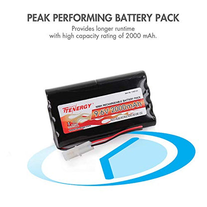 Tenergy NiMH Battery Pack 9.6V RC Battery, High Capacity 2000mAh Rechargeable Flat Battery w/Standard Tamiya Connector + 9.6V NiMH/NiCd Hobby Battery Charger w/Standard Tamiya Connector - size: 1 Battery Pack + Charger