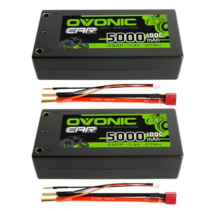 OVONIC Lipo Battery 5000mAh 100C 7.4V 2S RC Battery with Dean-Style T Connector for RC Plane DJI Quadcopter RC Airplane RC Helicopter RC Car Truck Boat 2pcs