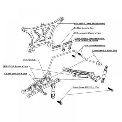 Wide Sway Bar Anti Roll Bar Kit Compatible with Front and Rear 2WD 1/10 RC Car Upgrade Parts Accessories