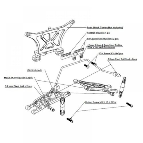 Wide Sway Bar Anti Roll Bar Kit Compatible with Front and Rear 2WD 1/10 RC Car Upgrade Parts Accessories