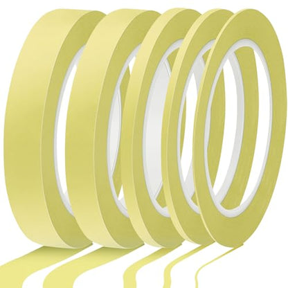 Xuniea 5 Rolls Fine Line Vinyl Tape, 1/16, 1/8, 1/4, 1/2, 3/4 Inch, Yellow | Masking Tape Automotive Car Auto Paint for Curves, High Temperature Vinyl Low Tack - color: Yellow, size: 1/16, 1/8,1/4, 1/2, 3/4 Inch
