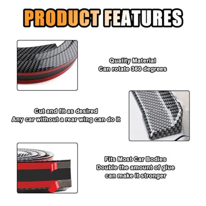 JOYCOURT Car Rear Spoiler Roof Lip Kit, CarbonFiber 3D Rubber Trunk Spoiler | Roof Spoiler Wing Trim Strip, Cool Car Decoration, Universal Punch-Free Vehicle Exterior Accessory Sticker for Bumper - style: Carbon fiber black