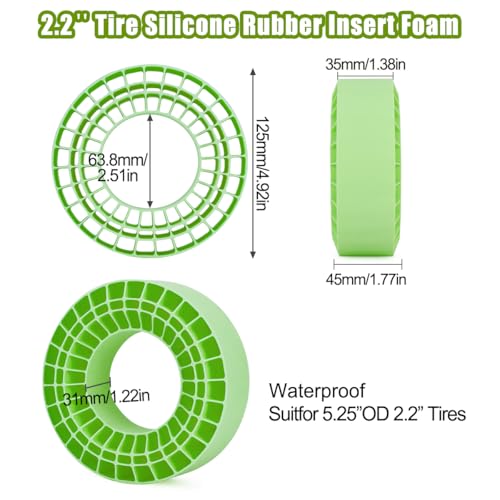 2.2 tire Inserts,4PCS 2.2" Tires Silicone Rubber Insert Foam Waterproof for 132-134mm (5.25" OD) 2.2" Tires (Green) - color: Green