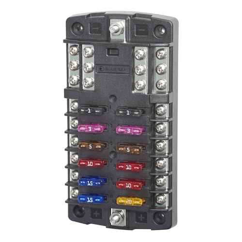 Blue Sea Systems ST Blade Fuse Block 12 Circuit with Ground wihtout Cover, 100 Amps, 5031 - color: Without cover, style: 12 Circuit + Neg
