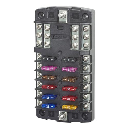 Blue Sea Systems ST Blade Fuse Block 12 Circuit with Ground wihtout Cover, 100 Amps, 5031 - color: Without cover, style: 12 Circuit + Neg