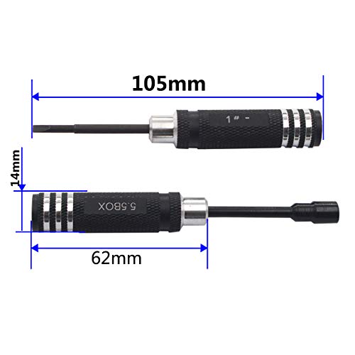 7PCS Hex Screw Driver Set - H1.5, 2.0, 2.5mm Hex, 4.0, 5.5mm Spanner, 0#, 1# Slot Screwdriver Kit for RC Helicopter, Airplane, Robotics, Car