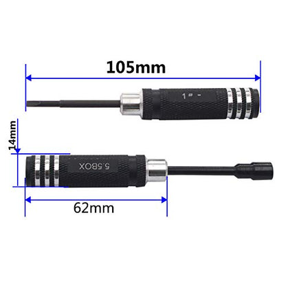 7PCS Hex Screw Driver Set - H1.5, 2.0, 2.5mm Hex, 4.0, 5.5mm Spanner, 0#, 1# Slot Screwdriver Kit for RC Helicopter, Airplane, Robotics, Car