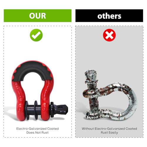 2 Pack D Ring Shackles 3/4" Shackle 41,887Ibs Break Strength - Heavy Duty Clevis Shackles with 7/8" Screw Pin and Isolator Washer Kit for Tow Strap Winch Off Road Vehicle Recovery, Red - color: RED-S