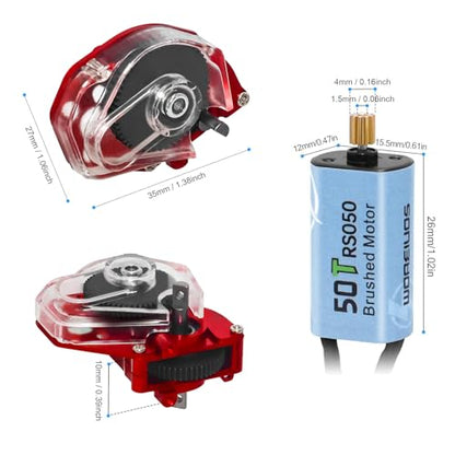 050 50T Brushed Motor with Transparent Acrylic Aluminum Alloy Transmission Gearbox for 1/24 RC Crawler SCX24 AX24 Upgrade(Red) - color: Red&Black