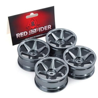 REDSPIDER • 1/10 RC Drift Wheels Rims 12mm Hex Alloy Aluminum for 1:10 Scale Rally Racing Car Tires Tamiya TT01 TT02 XV01 TA06 A959 PTG2 HPI KYOSHO HSP PTG2 Touring Street Tyres 4PCS (Titanium) - color: Titanium
