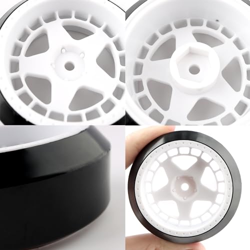 4PCS 12mm Hub Wheels,1 : 10 Hard Plastic RC Drift Cars Tires Compatible with Traxxas HSP Tamiya HPI Kyosho On-Road Drifting Car(White) - color: White-2