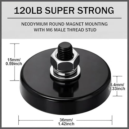 Flutesan 4 Pieces Heavy Duty Round Mounting Magnet with Bolt 1.42in-120lb-m6 Black with Male Thread Stud Strong Earth Magnet Super Powerful for Lighting Camera Brackets License Plate - color: Black, size: 1.42in-90lb-M6