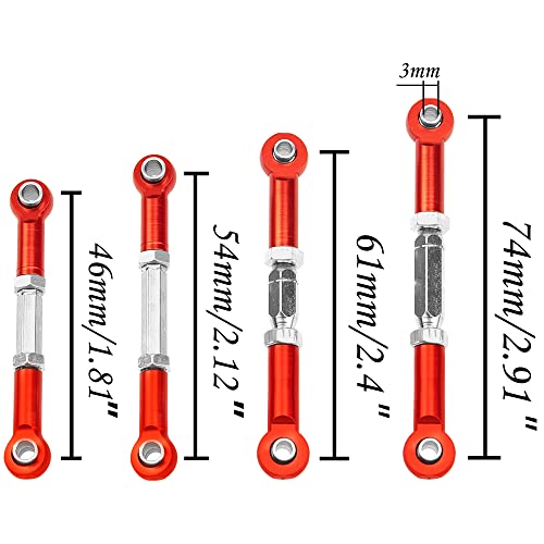 Metal Turnbuckles Rod Camber Links Steering Linkage Tie Rods Pull Rod Compatible with Redcat Racing Blackout SC,SC Pro, XTE, XTE Pro,XBE,XBE Pro 1/10 RC Car (Red) - color: Red