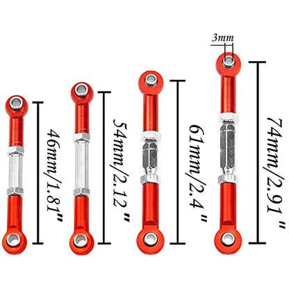 Metal Turnbuckles Rod Camber Links Steering Linkage Tie Rods Pull Rod Compatible with Redcat Racing Blackout SC,SC Pro, XTE, XTE Pro,XBE,XBE Pro 1/10 RC Car (Red) - color: Red