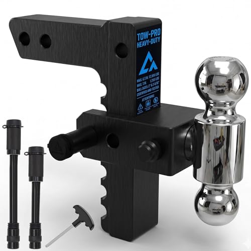 Adjustable Drawbar Trailer Hitch - Heavy Duty Aluminum Drop Hitch - Fits 2" Receiver, 8" Drop/Rise, for Truck, SUV, RV(12500 Lbs GTW) - color: Black, size: 2" 8 Drop-Dual Ball