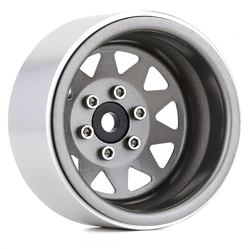 4PCS AMK 1.9 Steel Beadlock Wheels with 12mm Hex & -8.9mm Offset Wheel Rims for 1/10 RC Rock Crawler TRX4 TRX6 SCX10 CAPRA-10 Redcat Gen8 1.9 Wheels Upgrade (Gray) - color: Gray