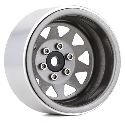 4PCS AMK 1.9 Steel Beadlock Wheels with 12mm Hex & -8.9mm Offset Wheel Rims for 1/10 RC Rock Crawler TRX4 TRX6 SCX10 CAPRA-10 Redcat Gen8 1.9 Wheels Upgrade (Gray) - color: Gray