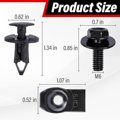 45PCS Engine Under Cover Splash Shield Guard Body Bolts Screws (Black) | Universal Style Bumper Fender Liner Push Retainer Fastener Rivet Clips, Compatible with Most Brand of Vehicles