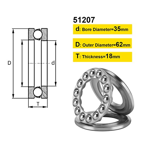 Thrust Ball Bearings, 4pcs 51207 Plane Axial Ball Bearing 3-in-1, 35mm x 62mm x 18mm Chrome Steel ABEC3 Single Row Roller - size: 51207 35mm x 62mm x 18mm