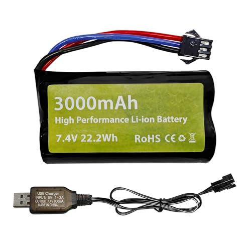 sea jump 7.4V 3000mah 15C 2S Li-ion Battery with SM-3P Plug and USB Charger Suitable for DE43 DE60 9500E 9309E RC Car Model Truck Huina 1575 RC Engineering Vehicle RC Remote Control Toy Car Battery