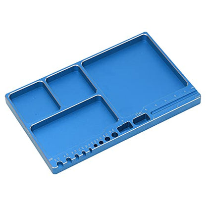 Drfeify RC Repair Screw Tray, Portable Aluminium Alloy Magnetic Parts Tray with Pad for RC Repair (Blue - color: Blue