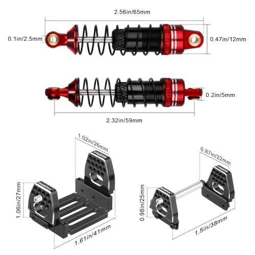 HobbyPark 59mm Aluminum Shocks for TRX4M 1/18 Crawler Shock Absorber Upgrade with Adjustable Shock Mounts Front & Rear Shock Towers (Red) - color: Red