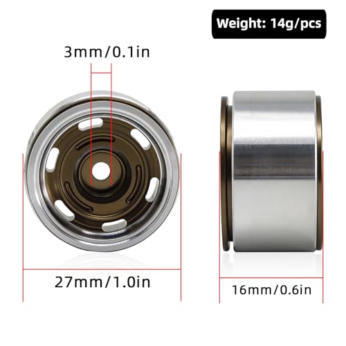 1.0 Beadlock Wheels, 4pcs Brown | Aluminum RC Rims Hub with Positive Offset 7mm Hex for 1/18 1/24 RC Crawler Traxxas TRX4M Axial SCX24 AX24 FMS FCX24 Upgrades - color: Four Hole Model-brown