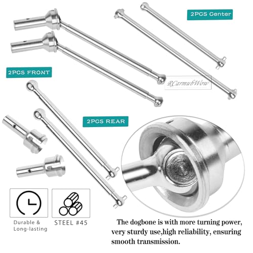 RC Axles Widen Driveshafts Upgrades Part for 1/8 Typhon 6S,Steel #45 Front Rear Drive Shafts,Center CVD Dogbone,Diff Outdrives,Silver - color: Silver(6pcs)