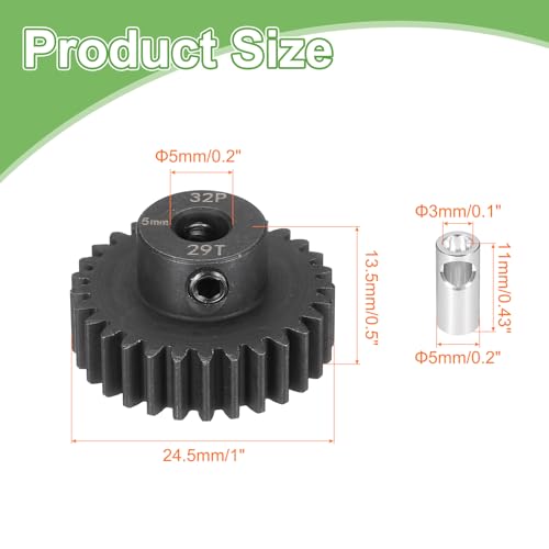 MECCANIXITY Steel 32P Gear Set with Gear Adapter 29T 5mm Shaft Motor Gears for RC Vehicles Truck Drift Car Part, Black - size: 29T