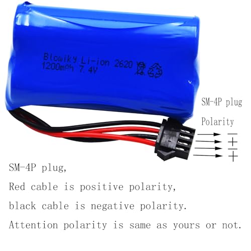 Blomiky 2 Pack 7.4V 1200mAh Li-ion with SM-4P Plug Rechargeable Battery Suitable for Some King RC Crawler Trucks / 2837