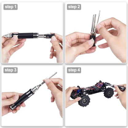 10pcs RC Model Repair Tools Kit with 1.5/2.0/2.5/3.0/4.0/5.5mm Hex Screwdrivers Wrench Phillips & Slotted Screwdriver, Metal Tray for RC Cars Helicopter Drone Boat (10pcs Kit) - color: 10pcs Kit