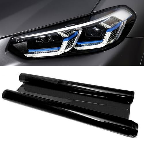 Tint Film for Taillight Headlight Fog Light, 12×48 Inches Vinyl Self-Adhesive Car Tail Light Tape, Brake Light Headlight Cover Protection Film Color Shiny Chameleon Sticker (Black) - color: Black