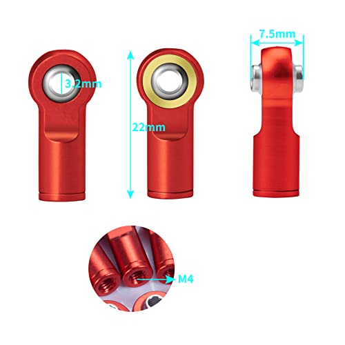 QUE-T 10Pcs Metal Left-Hand Thread Link Rod End M4 Ball Joint Head for RC Crawler Car Boat (Red) - color: Red