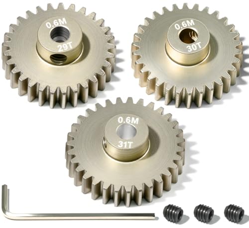 3PCS 0.6 Mod 0.6M Pinion Gear Set 29T 30T 31T, 7075 Aluminum Alloy RC Gears with 3.175mm Bore for 540 550 Brushed Brushless Motors, Fits for 1/10 Tamiya Redcat HSP HPI RC Cars - size: 29 30 31T