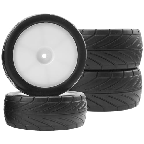 4Pack ShareGoo RC 85mm/3.34" Rubber Tires Front Rear Tyres 12mm Hex Wheel Compatible with Redcat HPI HSP Kyosho 1/10 RC Off-Road Car Buggy (White) - color: White