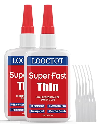 LOOCTOT 60g(2.12 oz) Thin Super Glue Dries Super Fast (2-5 Sec) Premium CA Glue for Woodworking, Woodturning, Hobby Models, CA Finish, Inlays. Waterproof Clear - style: CA-thin