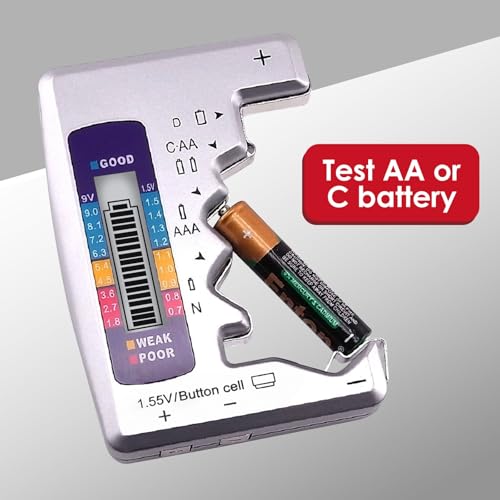 Battery Tester Checker, Seven Type Universal Battery Checker for C AA AAA D N 9V (6F22) and 1.5V Button Cell Household Batteries (Requires No Battery for Operating)