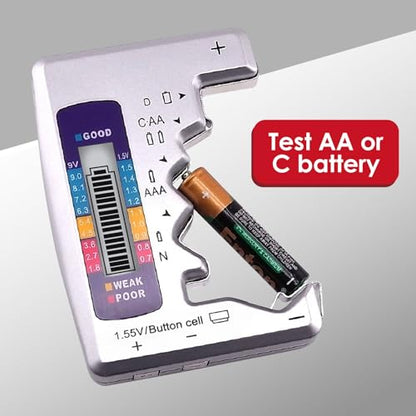 Battery Tester Checker, Seven Type Universal Battery Checker for C AA AAA D N 9V (6F22) and 1.5V Button Cell Household Batteries (Requires No Battery for Operating)