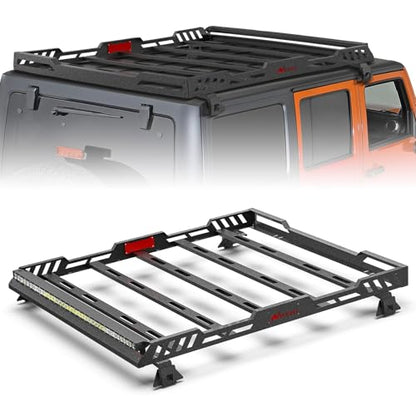 Nilight Roof Rack Cargo Basket with LED Light Bar Compatible with 2007-2026 Wrangler JK JL Unlimited & Gladiator JT 4 Door Hardtop, JKU JLU Luggage Rooftop Storage Carrier - color: JK/JL/JT Roof Rack