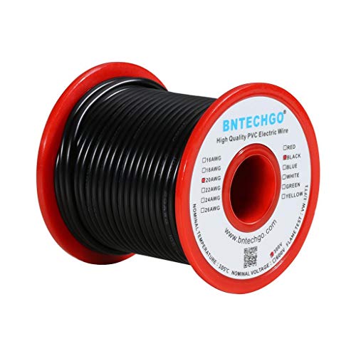 BNTECHGO 20 AWG 1007 Electric Wire 20 Gauge PVC 1007 Wire Solid Wire Hook Up Wire 300V Solid Tinned Copper Wire Black 100 ft Per Reel for DIY - color: Black, size: 20 Gauge 100ft