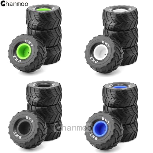 1/18 RC Monster Truck Tires And Hard Plastic Wheels Rims 12mm Hex 1/16 Rubber Buggy Off Road Tyres OD 100mm For 1/12 1/14 Scale Truck Car Traxxas E-REVO HSP HPI Tamiya Losi 4PCS (White) - color: White