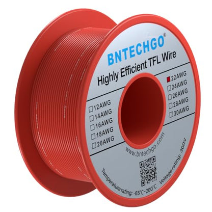 BNTECHGO 22AWG FEP Teflon Coated Wire Red 50ft Tin-Plated Copper | 22 Gauge Strands Wire High-Temp FEP Insulation, -65°C to 200°C Rated, Aerospace Wiring, Medical Wiring, Scientific Equipment - size: 50ft Red