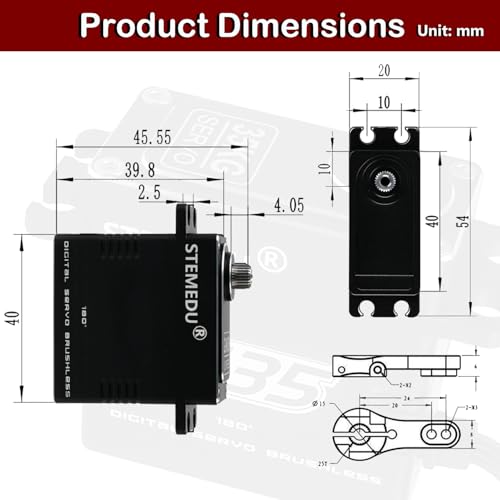 35kg Brushless Digital RC Servo, IP66 Waterproof, Full Metal Case & Steel Gear, 0.07s/60° & 38kg·cm Torque for 1/8 1/10 Crawler Car Buggy (180°) - style: Black 35KG - 180 Degree