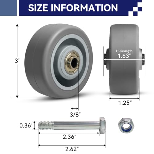 3'' Caster Wheels, Industrial Rubber Casters Set of 4 with Load 1000lbs Capacity, Non Marking Replacement Wheels for Cart Dolly Trolley (4 Wheel) - style: 3 inch Wheel
