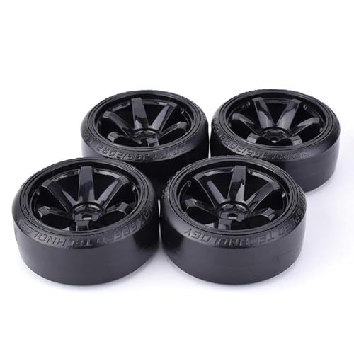 4PCS 1/10 Scale RC Drift Wheels Tires Hard Compound Pre-Mounted for D4 TT01 Compatible On-Road Drifting Models(Black)